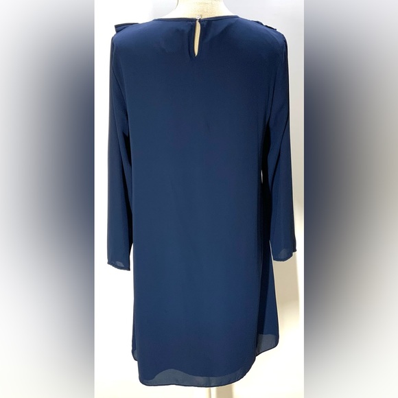 CeCe Navy Ruffle Pleated Bib Shift Dress - Picture 4 of 11